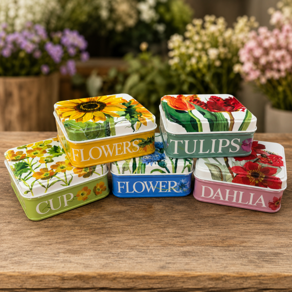 Botanical Flower Tins With Jelly Beans